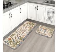 Welcome Home - Tappetini da cucina per pavimento, motivo floreale vintage, morbidi, imbottiti a molla, comodi, lavabili, decorativi, per lavelli da cucina, lavanderia, bagno, 2 pezzi