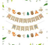 Welcome - in lino, per la doccia, decorazione per bambini, Striscione Buon Compleanno - Set Decorativo per Bagno del Bambino con Animali della Foresta, 3 Pezzi, Alta Qualità, Facile da Installare