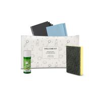 Welcome Kit Cucina Stoviglie Mini per Hotel, B&B e Appartamenti. Set Pulizia Piatti Monouso in bustina BIO in polvere di pietra - Flexi Amenities