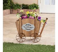 Welcome Legno Rustico Wagon Giardino Statua Piantatore Scatola