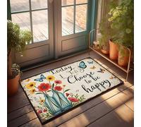 Welcome Mats - Zerbino per esterni con bottiglie floreali e farfalle: "Today I Choose To Be Happy", zerbino per interni e ingresso (50 x 80 cm)