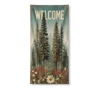 Welcome Nature, striscioni decorativi per porte, cartello di benvenuto con alberi della foresta rustica e fiori di campo, decorazione primaverile per interni ed esterni, ingresso autunnale stagionale