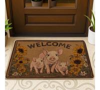 Welcome Pig, Zerbino con girasole marrone, per interni ed esterni, per interni ed esterni, in gomma, antiscivolo, assorbe la polvere, facile da pulire, 73 x 43 cm