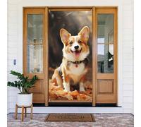 Welcome Spring Door Cover Large Hanging Banner Corgi Dog Welcome Portico Sign Francese Privacy Porta Finestra Tende Fotografia Sfondo Stagionale Decorazione esterna