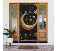 Welcome Spring Door Cover Large Hanging Banner Golden Stars and Moon Welcome Portico Sign Francese Privacy Porta Finestra Tende Fotografia Sfondo Stagionale Decorazione esterna