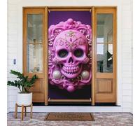 Welcome Spring Door Cover Large Hanging Banner Skull Welcome Portico Sign Francese Privacy Porta Finestra Tende Fotografia Sfondo Stagionale Decorazione esterna