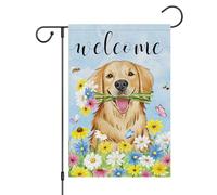 Welcome Spring Golden Retriever Daisy Flower Bandiera Da Giardino Resistente Alle Intemperie Bandiera Colore Vivido Bandiere Per Esterno Festival Decorazione 30X45Cm