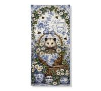 Welcome Spring Opossum Copertura per porta Banner decorativo, piante floreali vintage per interni ed esterni, forniture per vacanze primaverili 91 x 183 cm
