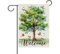 Welcome Spring Summer Birds Tree Watercolor Cardinal Bluebird Goldfinch Flag Robuste Bandiera Da Giardino Resistente Alle Intemperie Bandiere Per Cortile Balcone Giardino 30X45Cm