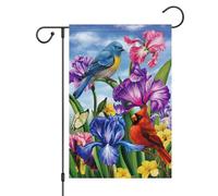 Welcome Spring Summer Cardinal Birds Irises Flower Bandiere Verticale Colore Vivido Flag Resistente Alle Intemperie Bandiera Da Giardino Per Decorazione Prato Balcone 30X45Cm
