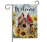 Welcome Spring Summer Cardinal Sunflower Fall Red Birds Birdhouse Flower Bandiera Resistente Alle Intemperie Bandiera Da Giardino Colore Vivido Bandiere Verticale Per Casa Esterno Feste 30X45Cm