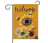 Welcome Spring Summer Sunflower Fall Flower Bumble Bee Yellow Bandiere Robuste Flag Colore Vivido Bandiera Da Giardino Per Giardino Interno Decorazione 30X45Cm