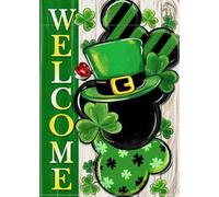 Welcome St Patricks Day Green Black Hat Shamrock Clover Stripes Bandiere Verticale Resistente Alle Intemperie Bandiera Da Giardino Colore Vivido Bandiera Per Festival Portico Cortile 30X45Cm