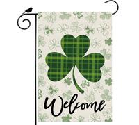 Welcome St. Patrick'S Day Green Plaid Shamrocks Clovers Bandiere Robuste Flag Resistente Alle Intemperie Bandiera Da Giardino Per Interno Esterno Giardino 30X45Cm