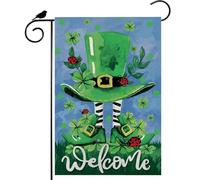 Welcome St. Patrick'S Day Watercolor Green Hat Four-Leaf Clovers Shamrocks Bandiere Resistente Alle Intemperie Bandiera Doppia Faccia Bandiera Da Giardino Per Feste Prato Portico 30X45Cm