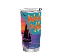 Welcome To Hawaii Sea Tazza isolata in acciaio inossidabile resistente alle perdite Tazza da viaggio con coperchio per palestra semplicemente capovolgere il bicchiere 590 ml