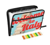Welcome to Italy - Portadocumenti con 13 tasche, formato A4, con chiusura a cerniera, per cartelle portadocumenti