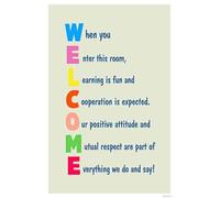 Welcome to Our Classroom Poster Rules and Inspirational Quotes for Elementary School Teachers Light Tan Wall Decor Print(Framed,12x18inch(30x45cm))