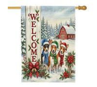 Welcome Winter Christmas Basenji - Bandiere per la casa del cane, 71 x 101 cm, per esterni, bandiere verticali standard in lino, decorazione per esterni con stampa per cortile e cortile