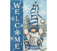 Welcome Winter Gnome Snowflakes Pine Trees Get Cozy Bandiere Colore Vivido Flag Durevole Bandiera Per Feste Casa Portico 30X45Cm