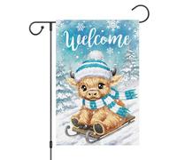 Welcome Winter Highland Cow Cattle Bandiere Durevole Flag Doppia Faccia Bandiere Verticale Per Portico Prato Cortile 30X45Cm