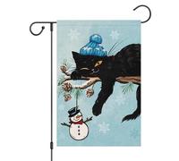 Welcome Winter Snow Cat Black Flag Robuste Bandiere Verticale Resistente Alle Intemperie Bandiera Da Giardino Per Balcone Interno Esterno 30X45Cm