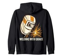 Welding with Grace Frase Saldatura Casco Scintille Felpa con Cappuccio