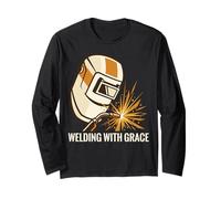 Welding with Grace Frase Saldatura Casco Scintille Maglia a Manica