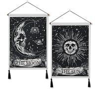 Weldomcor 2 Pezzi Arazzo dei Tarocchi il Sole la Luna la Stella Arazzo di Carta dei Tarocchi Attaccatura di parete Arazzo di Cranio Misterioso Arazzo da Parete per Decor Casa, 39 * 50 cm