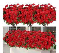 Weldomcor 8 mazzi di fiori artificiali, fiori artificiali come veri per esterni e interni, resistenti ai raggi UV, per esterni, balcone, fioriera da giardino, finestre, interni ed esterni, rosso
