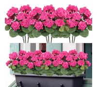 Weldomcor Fiori artificiali, 6 Bundles falso Geranio Fiori resistente ai raggi UV Faux Verde Arbusti Piante per Patio Portico Finestra Scatola di casa di nozze Agriturismo Decor, Rosa Rosso