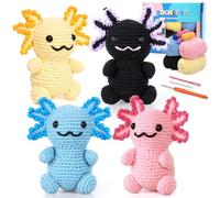 Weldomcor Kit all'uncinetto per Principianti, 4 Pezzi Axolotl Kit uncinetto Amigurumi Kit uncinetto Set con Video Tutorial Passo-passo per Adulti e Bambini, DIY Set Uncinetto Hobby Creativi Adulti