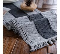 Weldomcor Runner da tavola in macramè, in lino di cotone bohémien, con nappe, rettangolare, in pizzo all'uncinetto, per cucina, vintage, in stile bohémien, decorazione da tavolo, 30 x 180 cm