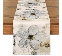 Weldomcor Runner da tavolo Beige Flower 32x240cm Tovaglia lavabile Runner da tavolo floreale vegetale Runner da tavolo decorativo estivo moderno per sala da pranzo cucina Agriturismo
