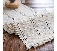 Weldomcor Runner da Tavolo in Macramè Vintage Runner Elegante da Tavola Cotone Rustico Runner Boho Chic Decorazione da Tavola per Matrimonio Beige, 30 x 180cm