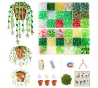 Weldomcor Set di 6385 perline verdi, perline di vetro per Forever Plant con tutorial, perline fai da te da infilare per piante di perline, creazione di gioielli