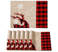 Weldomcor Tovagliette Natalizie Set di 6 Tovagliette da Tavola Con Cervo Tovagliette da Tavola Pad Tovagliette Natalizie Resistenti al Calore per la Decorazione Della Festa da Pranzo in Cucina