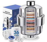 WELDUN Filtro doccia a 36 livelli con vitamina C, filtro acqua per acqua dura, filtro acqua portatile da viaggio con 1 cartuccia sostituibile, filtro doccia per la rimozione del fluoro