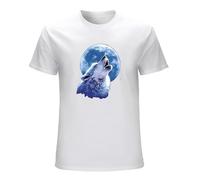 WELENAGA Men's Wolf Howling At The Moon Mens Graphic T-Shirts White XXL