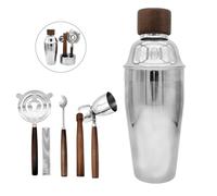 WELESHEI 6PCS Bartending Set con shaker da 550 ml Muddler Double Jigger Bar Spoon Strainer e supporto opaco Strumenti per bicchieri in acciaio inossidabile per la casa e la miscelazione Party Club Pub