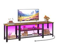 WelFurGeer Mobile TV industriale con presa di corrente per TV da 55/65/70/75 pollici, centro intrattenimento a 3 livelli, consolle TV con ripiani aperti, supporto TV in legno per soggiorno, camera da