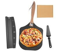Welhammsae Set 4 Pale per Pizza Antiaderenti, Manico Legno con Gancio, Include Pala Alluminio, Tagliapizza Acciaio, Pala Formaggio, Scatola Cartone Kraft, Nero, Ideale per Pizze e Pane