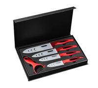 Welikekitchen Set di 5 coltelli in ceramica, qualità professionale, colore: nero/rosso