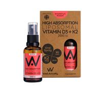 Well Actually Liposomial Vitamin D3 + K2 2000IU spray alla fragola e al rabar...