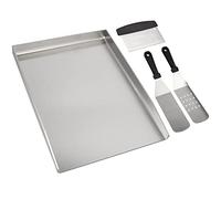 WELL GRILL Plancha, 49 x 32,5 cm, set di raschietti per Weber Genesis & Summit e la maggior parte delle griglie a gas, in acciaio inox massiccio 4 mm, universale