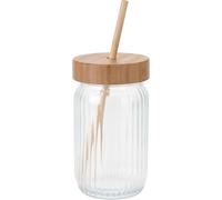 WELL HOME - Bicchiere in vetro con coperchio in bambù, 500 ml