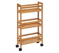 Well Home - Carrello ausiliario in bambù con ruote, 36 x 15 x 74,5 cm, 3 livelli, ideale per cucina, bagno e ufficio, salvaspazio