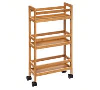 Well Home - Carrello portaoggetti in bambù con ruote 36x15x74,5cm, 3 livelli - Ideale per cucina, bagno e ufficio, salva spazio Il ripiano scorrevole in bambù è un accessorio multifunzionale ideale pe