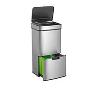 WELL HOME Cestino per rifiuti 62L (37L+25L), con 2 scomparti, apertura automatica con sensore, in acciaio inox, cromato