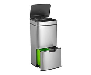 WELL HOME Cestino per rifiuti 67L (42L+25L), con 2 scomparti, apertura automatica con sensore, in acciaio inox, cromato